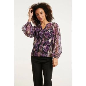 Smashed Lemon - 24801 - Blouse - Paars - Paisley met Zilveren Jacquard