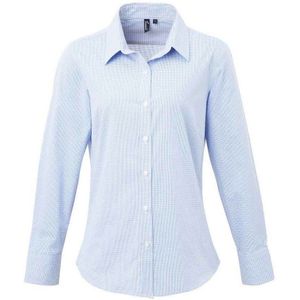 Premier Dames micro gingham geruit katoenen shirt met lange mouwen