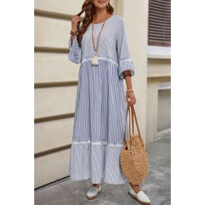 Gestreepte Midi-jurk met Kanten Rand