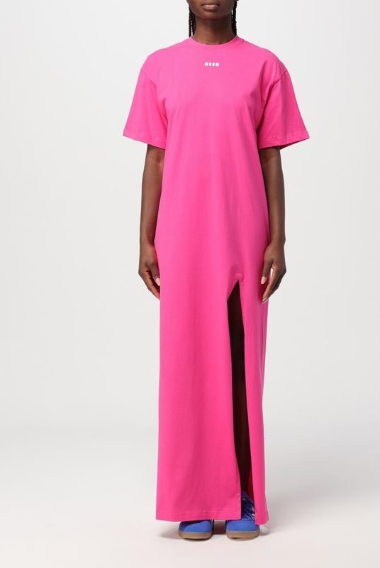 Maxi Dress - Fuchsia - Shirtjurk - Relaxed Fit - Korte Mouwen
