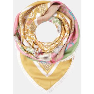 Mucho Gusto Zijden sjaal st. tropez xs franjes roze met wit patchwork