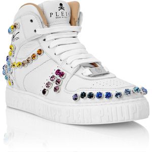 Philipp Plein - Leather Hi-Top Sneakers Crystal - Wit - Heren