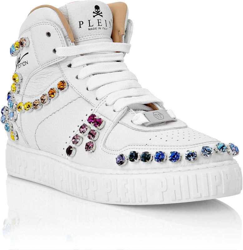 Philipp Plein - Leather Hi-Top Sneakers Crystal - Wit - Heren