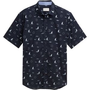 Tom Tailor - Korte Mouw Hemd - Modieus Allover Patroon - Regular Fit