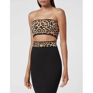 Philipp Plein - Gebreide Top - Bruin - Mouwloos - Luipaardmotief