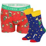 Apollo Heren kerst boxershort + sokken cadeau set beer and cheer giftbox