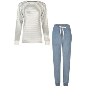 By Louise Dames winter pyjama set lang badstof wit/blauw gestreept