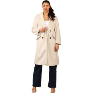Bershka - Double Breasted Faux Wool Midi Coat - Ivoor - Trenchcoat
