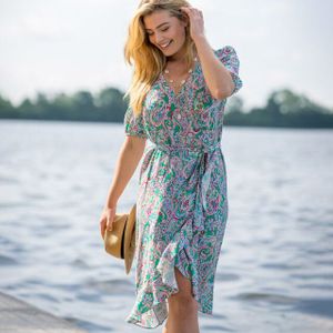 HV Society - hvscalypso - Jurk - Viscose - Midi-lengte - Pofmouwen