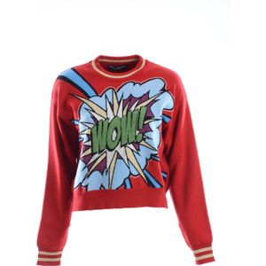 Dolce & Gabbana Rode gebreide kasjmier trui met cartoon