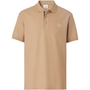 Kameelbeige poloshirt met Burberry-logo en cirkellogo