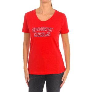 North Sails - T-shirt - Rood - Katoen - Korte Mouwen met Geribbelde Halslijn