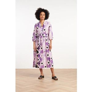 Smashed Lemon - 35184 - Lange Jurk - Wit en Paars - Abstracte Print