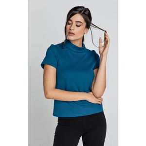Tops - Petrolblauwe Top - Korte Mouwen - Rekbare Stof