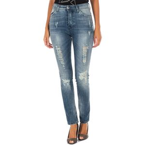 Lange denim broek met rechte zoom gesneden 10DB50280 vrouw