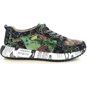 Laura Vita - Burton 38 - Sneakers - Groen - Leer - Bloemenprint