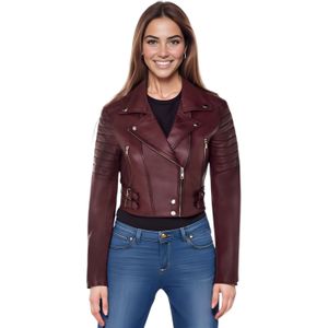Bellville - Brando - Leren Bikerjack - Burgundy - Cropped
