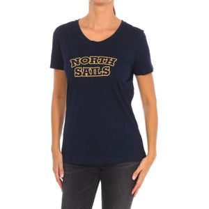 North Sails - T-shirt - Blauw - Dames - Katoen - Korte Mouwen - Geribbelde Hals