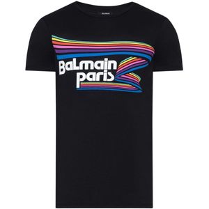 Balmain - Rainbow Multi Logo - T-shirt - Zwart