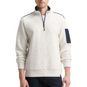 TOM TAILOR - Sweatshirt - Crème/Navy - Lange Mouw - Halve Rits