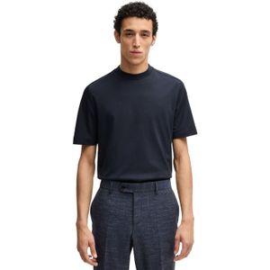 BOSS - P-Thompson - T-Shirt - Donkerblauw - Geborsteld Flanel - Regular Fit