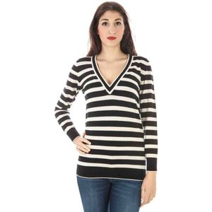 Gestreepte V-hals Merino Wol Trui