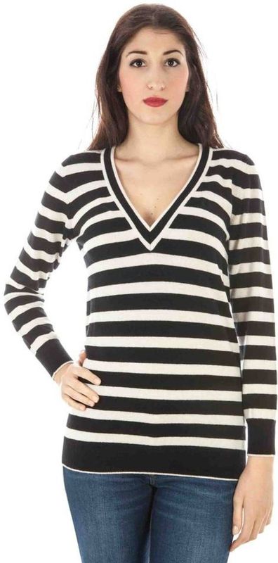 Gestreepte V-hals Merino Wol Trui