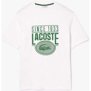 Lacoste - Loose-Fit - T-shirt - Wit - Biologisch Katoen, Ronde Hals, Geborduurde Krokodil