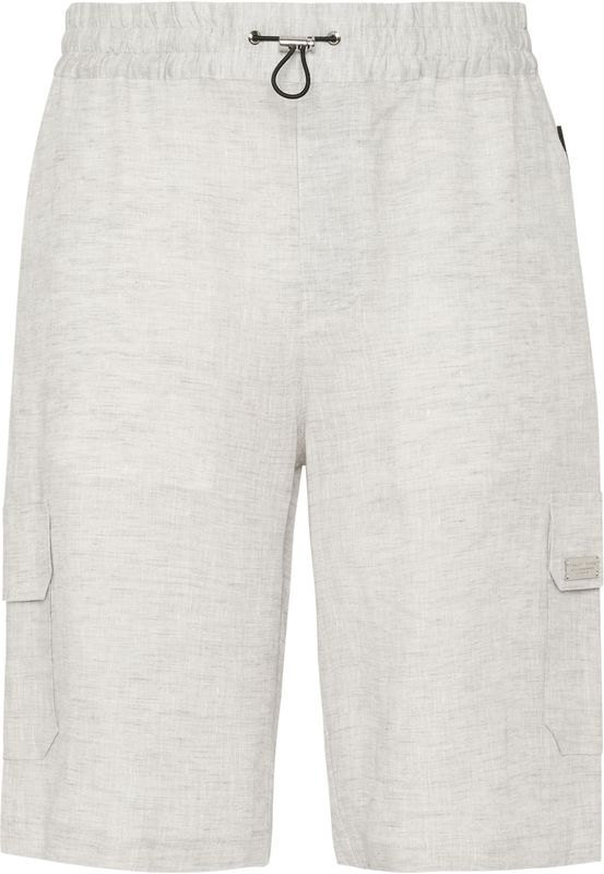 Philipp Plein - Linen Short Trousers Coolkid Cargo - Korte Broeken - Grijs - Linnen