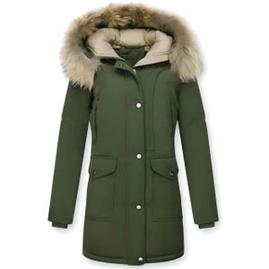 Gentile Bellini - Parka - Donkergroen - Damesjas met Bontkraag