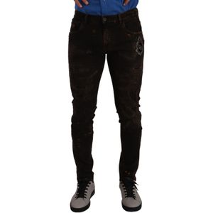 Dolce & Gabbana Heren Bruine DG Kroon Logo Katoenen Skinny Denim Jeans