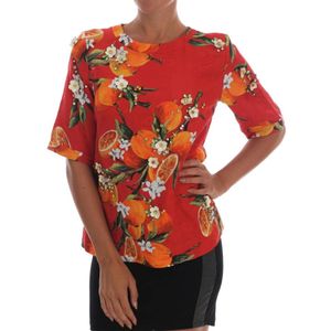 Dolce & Gabbana Oranjedruk Blouse met Kristalversieringen