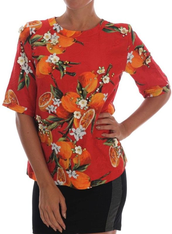 Dolce & Gabbana Oranjedruk Blouse met Kristalversieringen