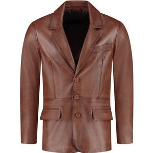 Cycas D'or - Cognac Bruine Leren Blazer - Heren - Slim-Fit Ontwerp