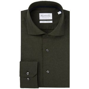 Michaelis Donker geweven overhemd met donkere knopen