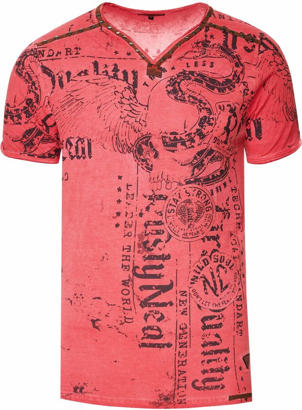 Rusty Neal - V-hals T-shirt - Katoen - Zwart - Normale Pasvorm