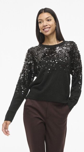 Vila - Siquin Glitter - Trui - Zwart - Dames