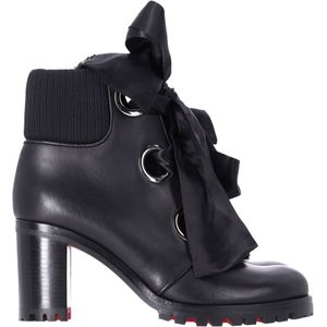 Christian Louboutin Jenny Bow Lace Hakken Enkelboots in Zwart Kalfsleer
