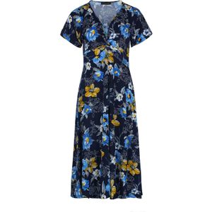 Jerseyjurken - Marine Print - Midi-jurk - Korte Mouwen - V-hals
