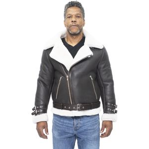 Heren - Edmonton - Bikerjack - Zwart - Dubbelzijdige Schapenvacht
