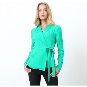 Wikkel Blouse - Gestreept - Mat Satijn - Lange Mouwen - 65 cm
