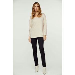 Tops - Beige Gemêleerde Gebreide Top - Lange Mouwen - Oversized Relaxte Pasvorm