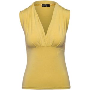 CONQUISTA - Mouwloze Top - Geel - Imitatiewikkeleffect - Diepe V-hals