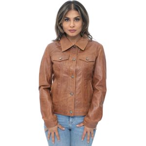 Dames - Leren Denim Jeansjack - Anderlecht