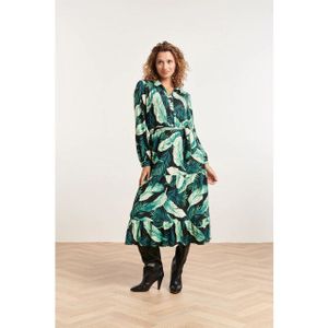 Smashed Lemon - 23812 - V-hals Jurk - Groen Multikleur - Bladerprint