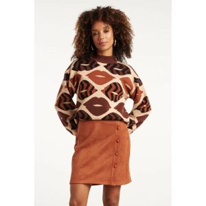 Smashed Lemon - Gebreide Trui - Bruin en Cognac - Lippenprint