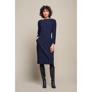 Novelle - Jurk - Navy - Gedrapeerde Halslijn - Lange Mouwen
