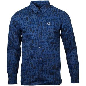 Fred Perry - All-Over Logo - Shirt - Shaded Cobalt - Lange Mouwen
