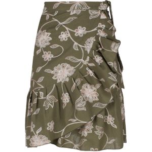 Wikkelrok - Olijf - Geborduurde Bloemen - Ruffle