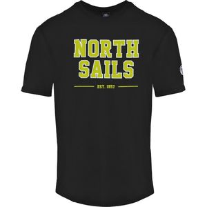 North Sails - T-shirt - Zwart - Katoen - Korte Mouwen met Geribbelde Hals